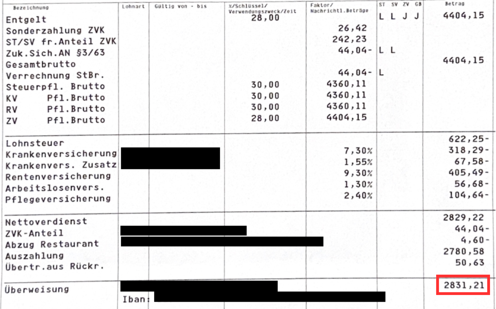 Lohnabrechnung vorher